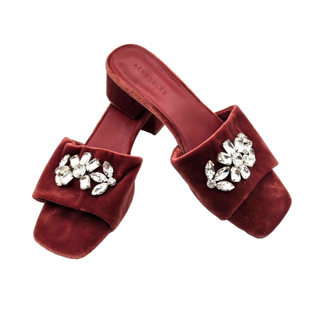 Aerosoles Eventi Women's Size 8.5 Velvet Mules Shoes Low Heel Rhinestone Accents